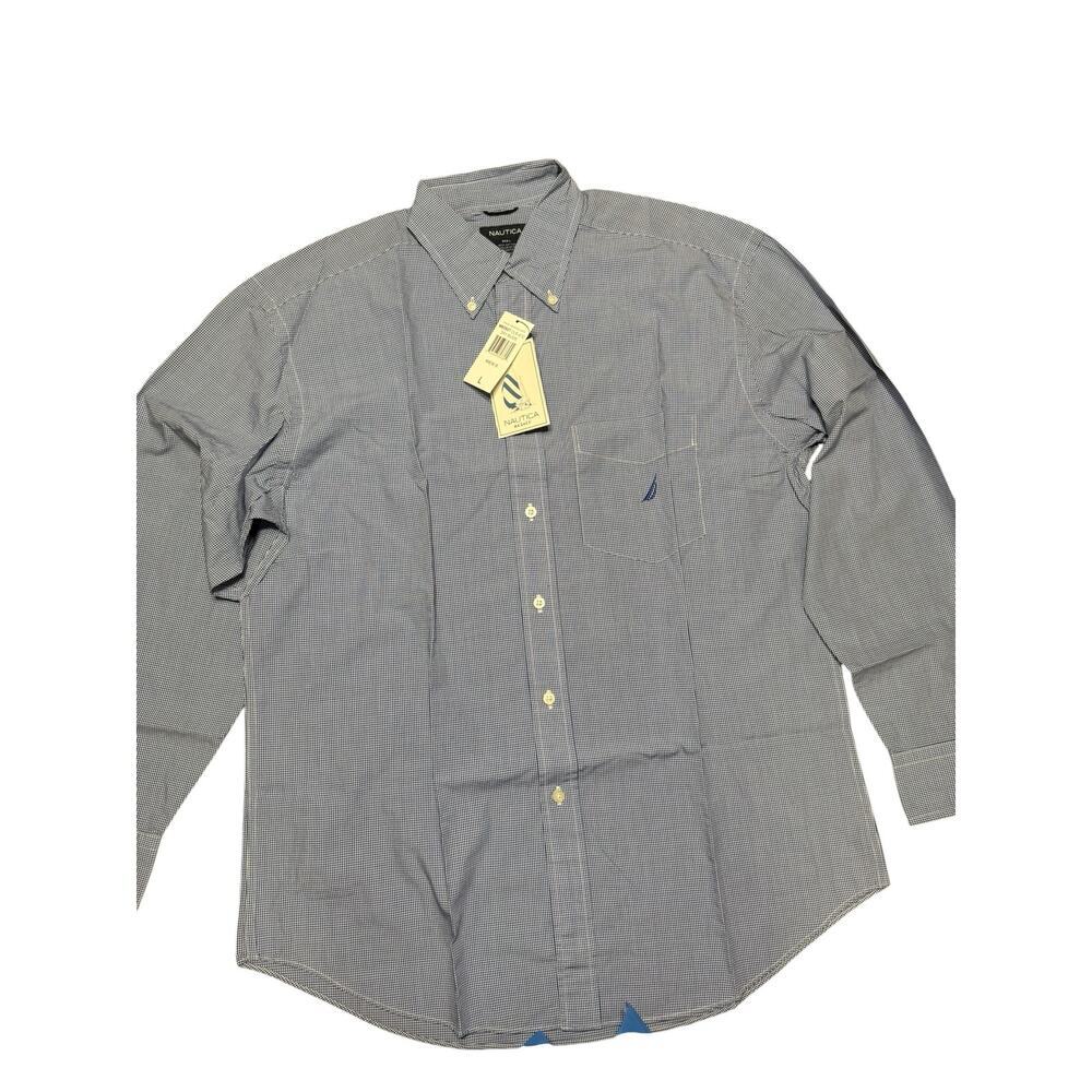 Nautica Washed Gingham Sky Blaze Shirt Size L NWT